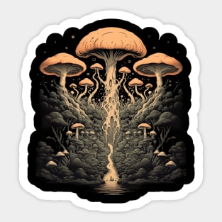 Surreal Fantasy World Psychedelic Mushroom Forest Sticker